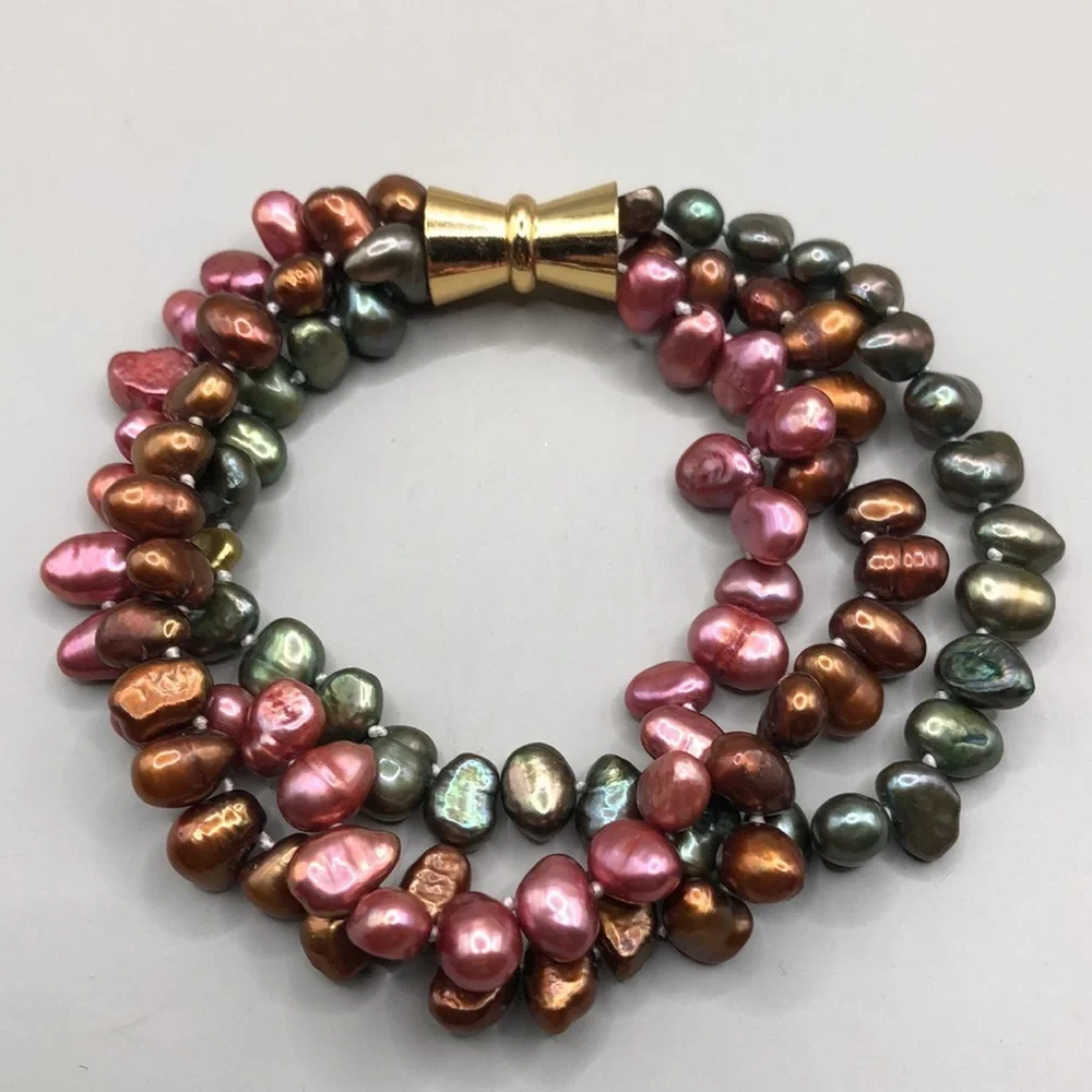 Cultured dyed freshwater pearls bracelets bundle lot 4, layered, multi strand.